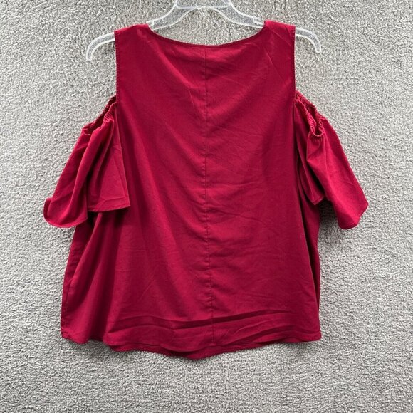 Lane Bryant Womens Top 20 Maroon 100% Polyester Cold‎ Shoulder Pullover Shirt - Picture 2 of 10